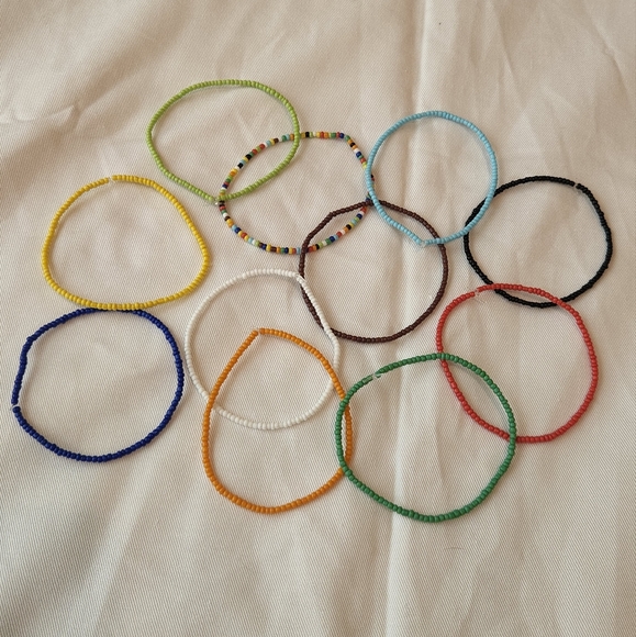 Handmade Seed Bead Bracelet Stack of 11 - Picture 3 of 6